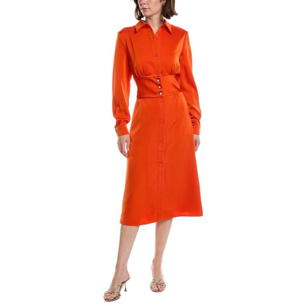 Pascale La Mode Womens Satin Corset Waist Shirtdress, Orange